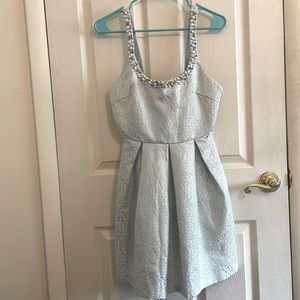 Vintage baby blue mini dress. NWOT. Beading detail and blue leopard print.